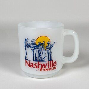 Vintage Glasbake Nashville Tennessee Milk Glass Coffee Mug Country Band Graphic
